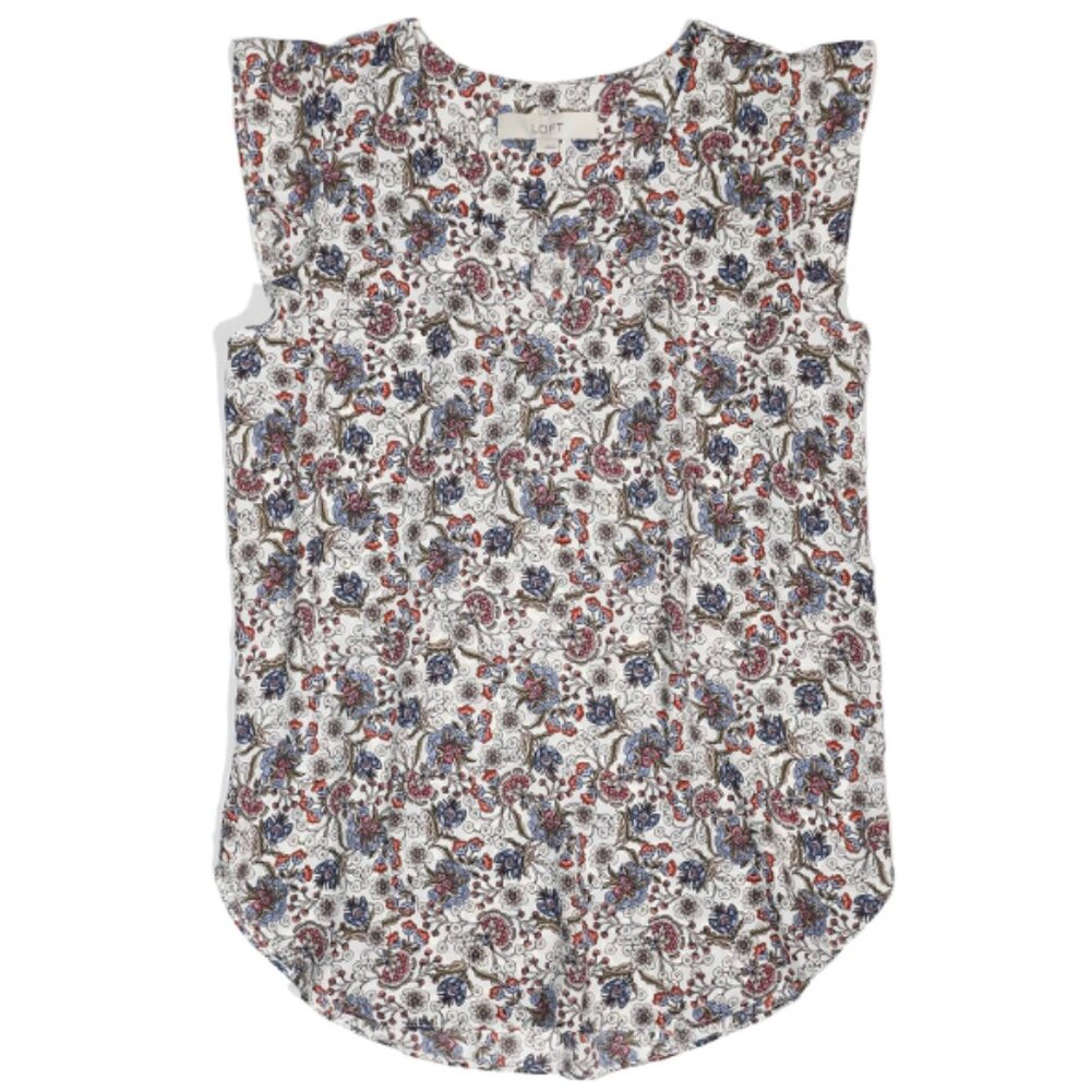 Ann Taylor LOFT Women's V-Neck Flutter Tank Blouse - Size Small, Floral Vine